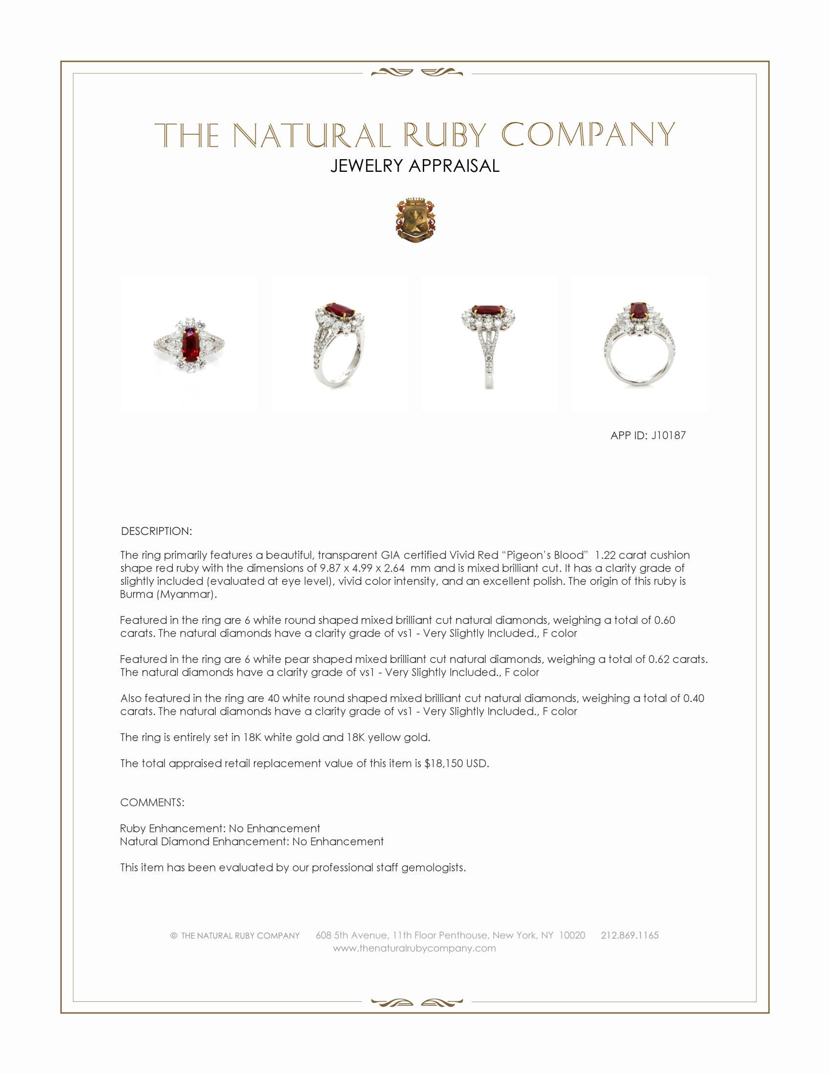 1.22 Ct. Ruby and Natural Diamond Pave Ring, 18K White & Yellow