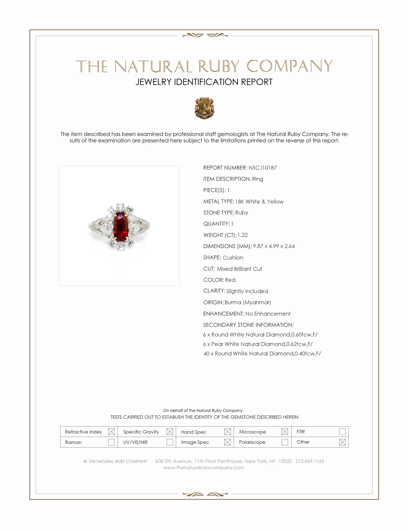 1.22 Ct. Ruby and Natural Diamond Pave Ring, 18K White & Yellow