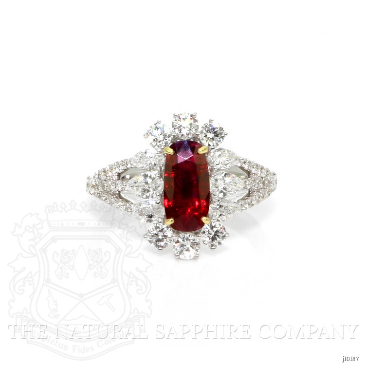 1.22 Ct. Ruby Natural Diamond Pave Ring, 18K White & Yellow