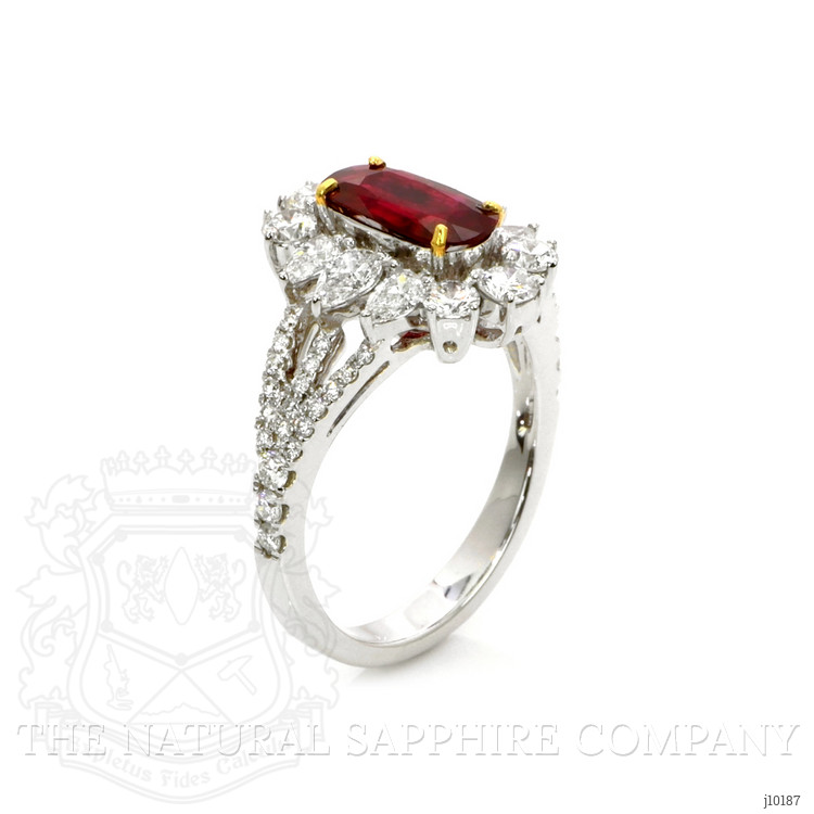 1.22 Ct. Ruby Natural Diamond Pave Ring, 18K White & Yellow