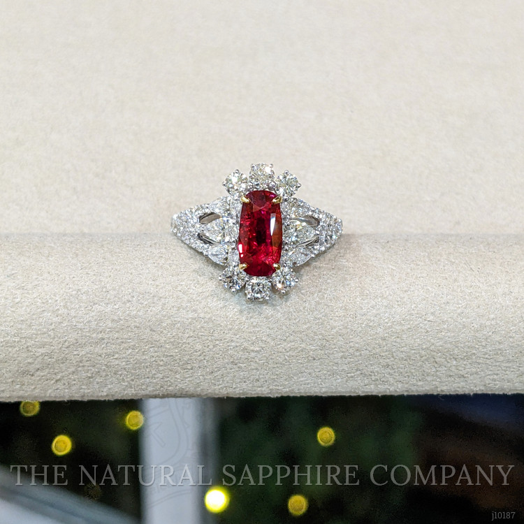 1.22 Ct. Ruby Natural Diamond Pave Ring, 18K White & Yellow