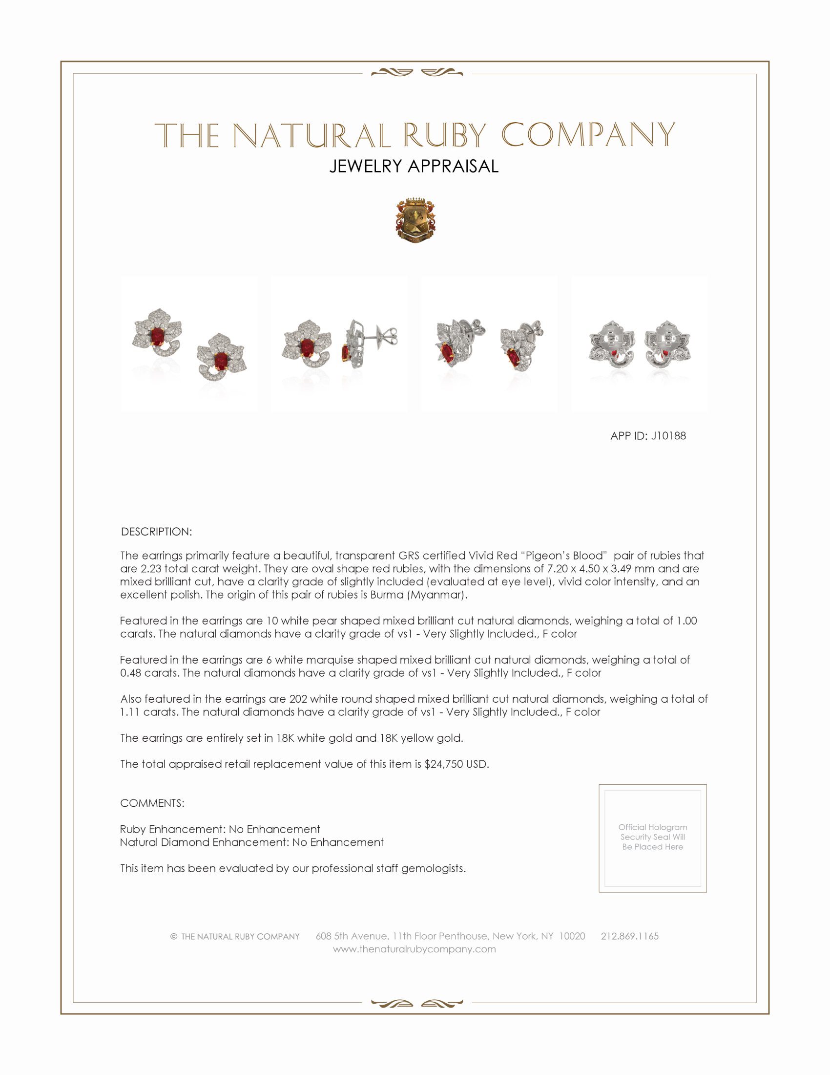 2.23 Ct.Tw. Ruby and Natural Diamond Pave Earrings, 18K White & Yellow