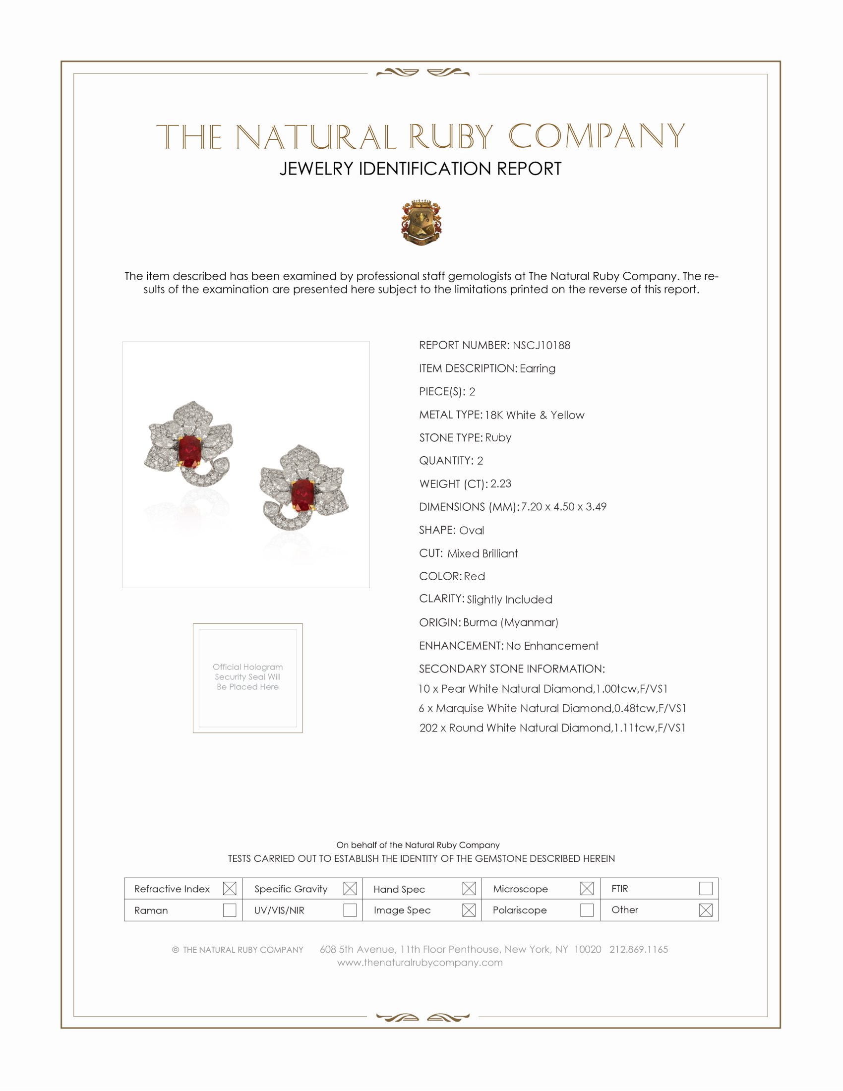 2.23 Ct.Tw. Ruby and Natural Diamond Pave Earrings, 18K White & Yellow