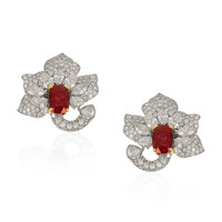 2.23 Ct.Tw. Ruby Natural Diamond Pave Earrings, 18K White & Yellow Video