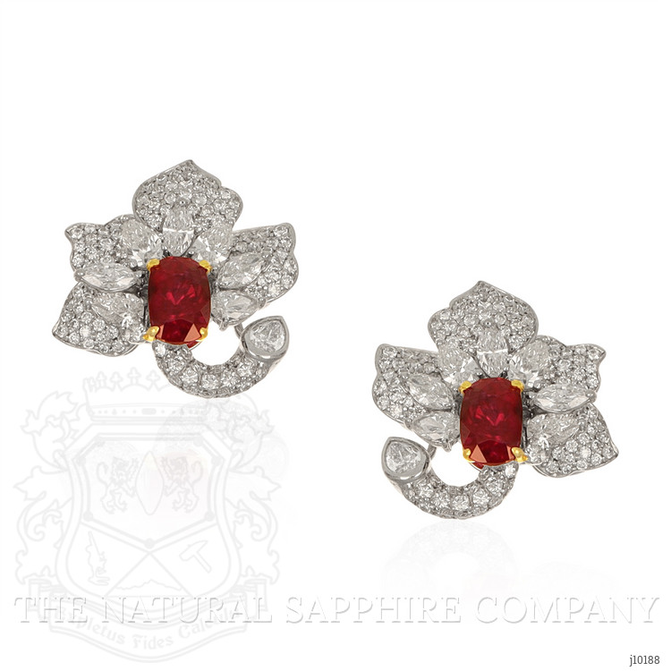 2.23 Ct.Tw. Ruby Natural Diamond Pave Earrings, 18K White & Yellow
