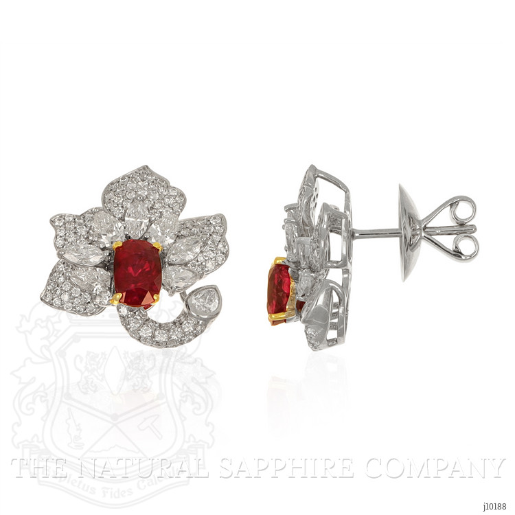 2.23 Ct.Tw. Ruby Natural Diamond Pave Earrings, 18K White & Yellow