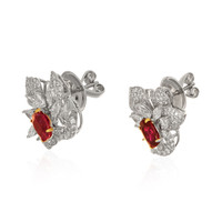2.23 Ct.Tw. Ruby Natural Diamond Pave Earrings, 18K White & Yellow Image