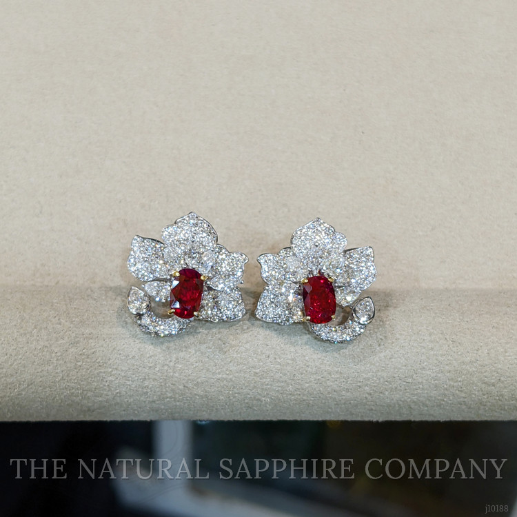 2.23 Ct.Tw. Ruby Natural Diamond Pave Earrings, 18K White & Yellow