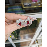 2.23 Ct.Tw. Ruby Natural Diamond Pave Earrings, 18K White & Yellow Life Style