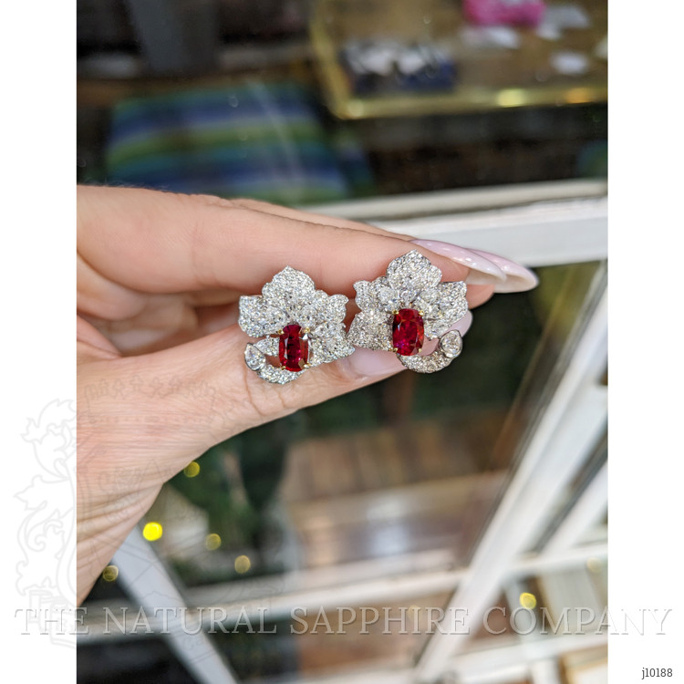 2.23 Ct.Tw. Ruby Natural Diamond Pave Earrings, 18K White & Yellow