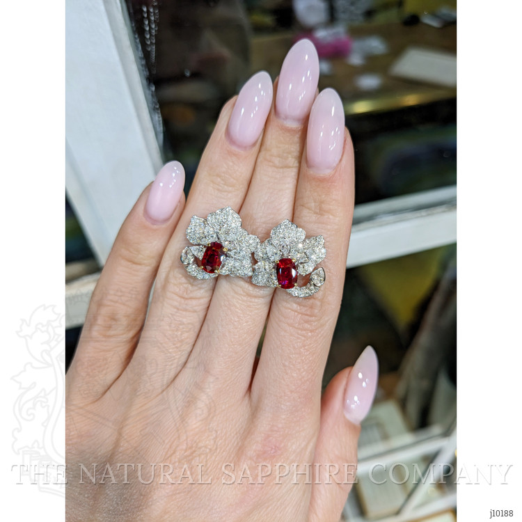 2.23 Ct.Tw. Ruby Natural Diamond Pave Earrings, 18K White & Yellow