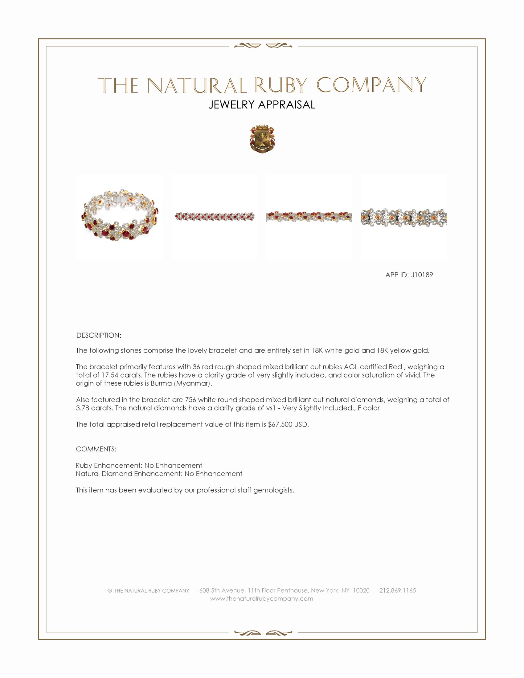 17.54 Ct.Tw. Ruby and Natural Diamond Pave Bracelet, 18K White & Yellow