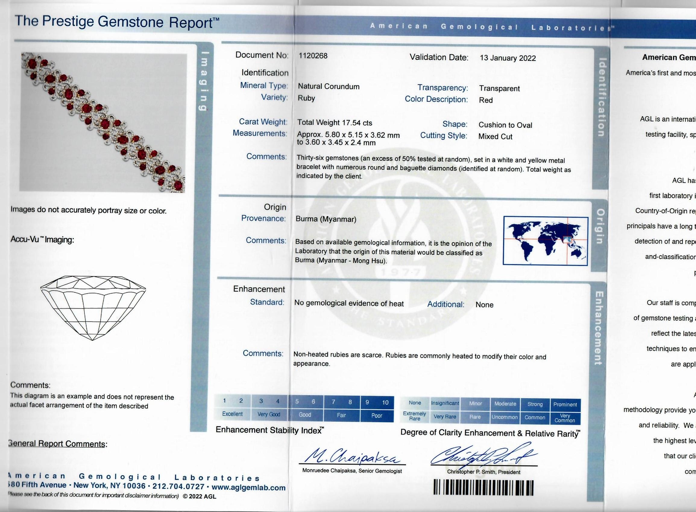 17.54 Ct.Tw. Ruby and Natural Diamond Pave Bracelet, 18K White & Yellow