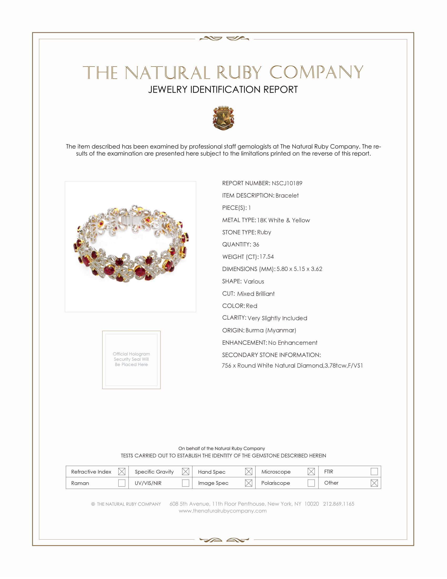 17.54 Ct.Tw. Ruby and Natural Diamond Pave Bracelet, 18K White & Yellow
