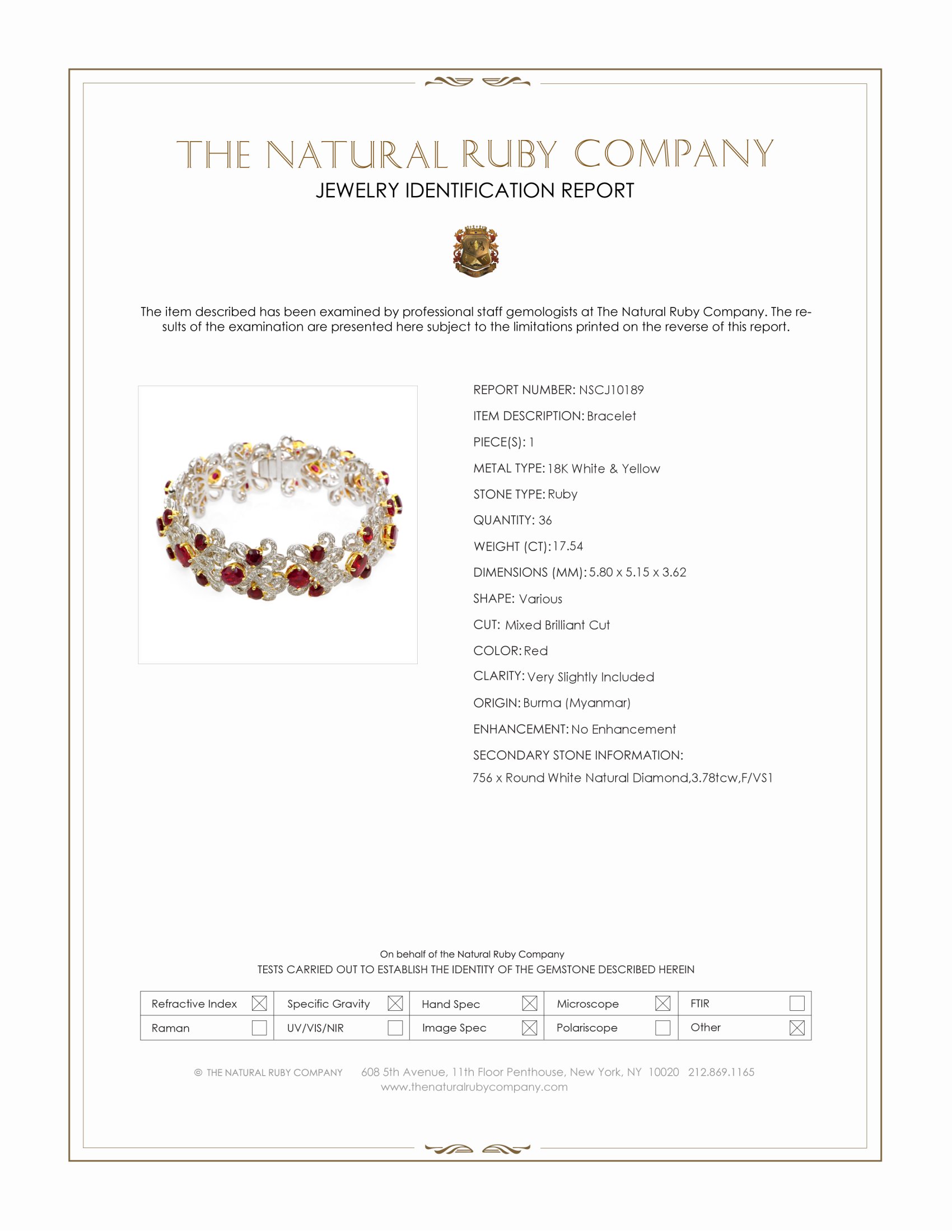 17.54 Ct.Tw. Ruby and Natural Diamond Pave Bracelet, 18K White & Yellow
