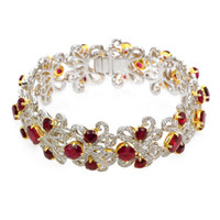 17.54 Ct.Tw. Ruby Natural Diamond Pave Bracelet, 18K White & Yellow Video
