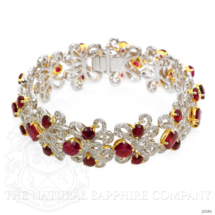 17.54 Ct.Tw. Ruby Natural Diamond Pave Bracelet, 18K White & Yellow