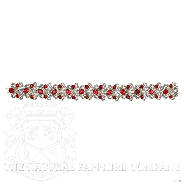 17.54 Ct.Tw. Ruby Natural Diamond Pave Bracelet, 18K White & Yellow