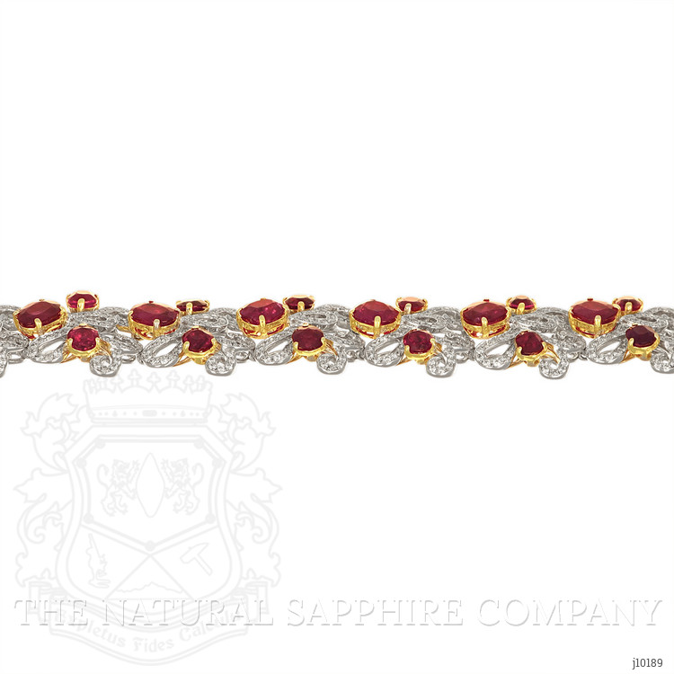 17.54 Ct.Tw. Ruby Natural Diamond Pave Bracelet, 18K White & Yellow