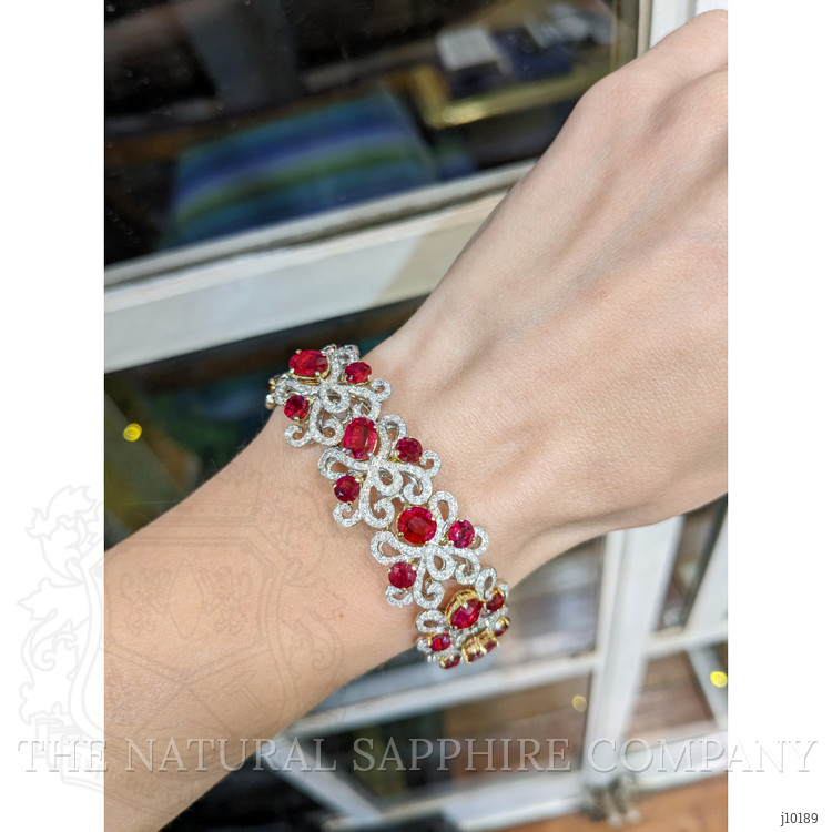 17.54 Ct.Tw. Ruby Natural Diamond Pave Bracelet, 18K White & Yellow