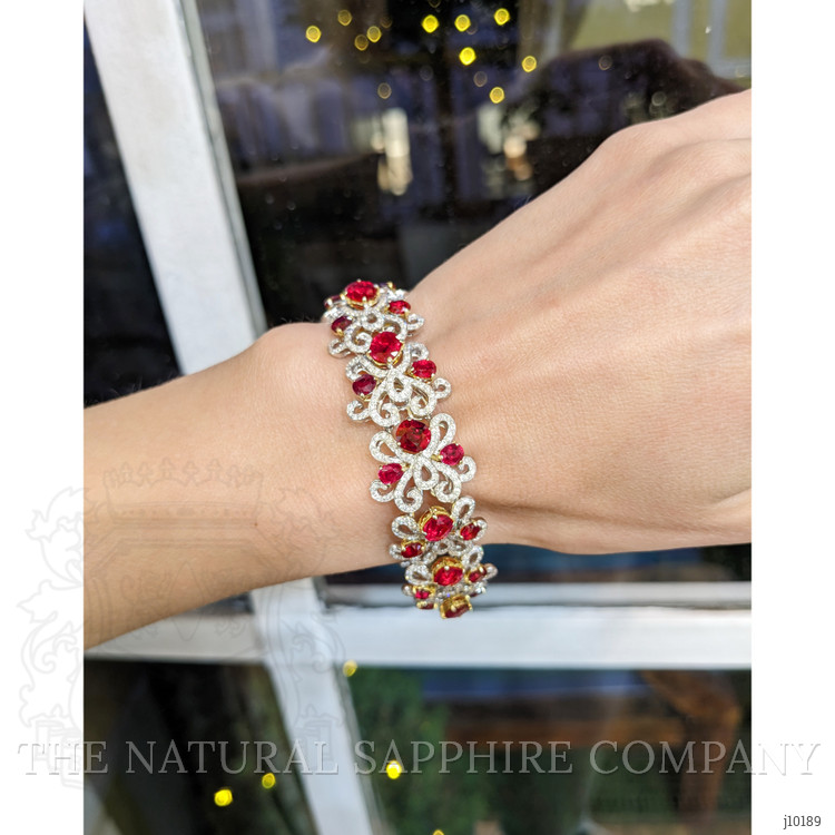 17.54 Ct.Tw. Ruby Natural Diamond Pave Bracelet, 18K White & Yellow