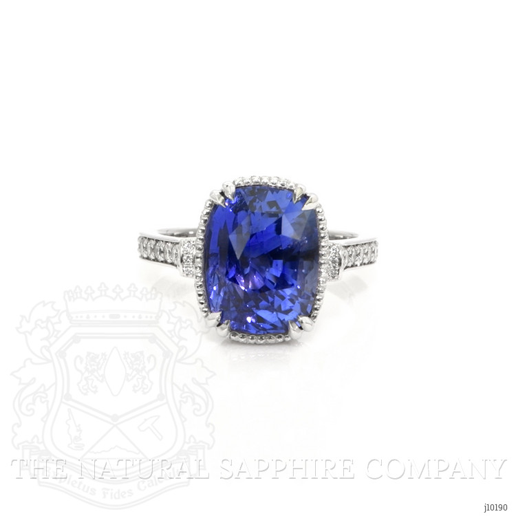 8.38 Ct. Blue Sapphire and Natural Diamond Pave Ring, 18K White Gold