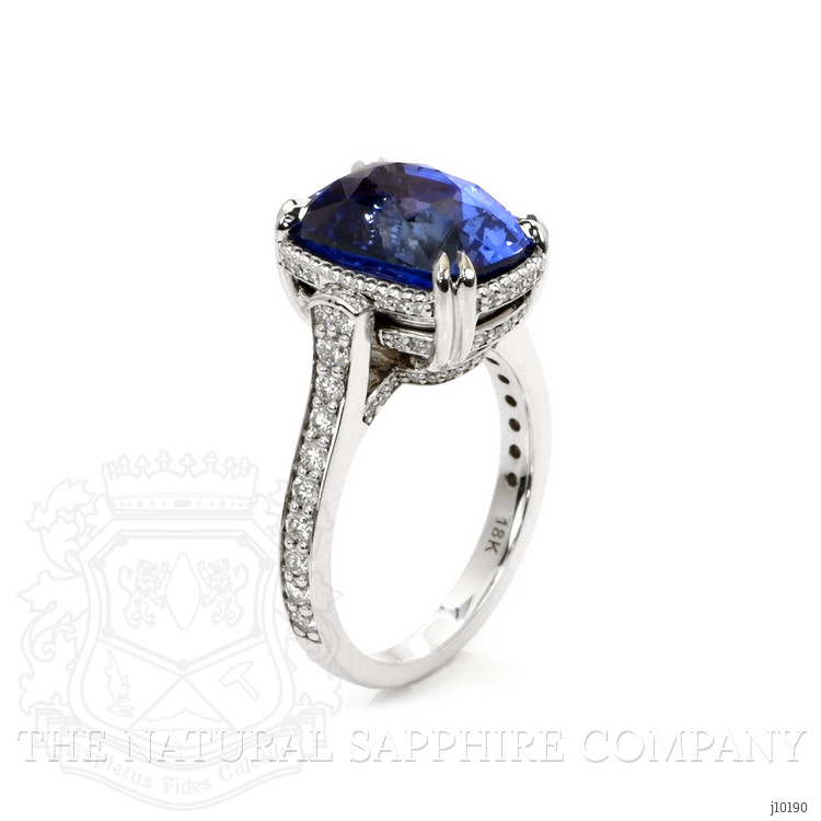 8.38 Ct. Blue Sapphire and Natural Diamond Pave Ring, 18K White Gold