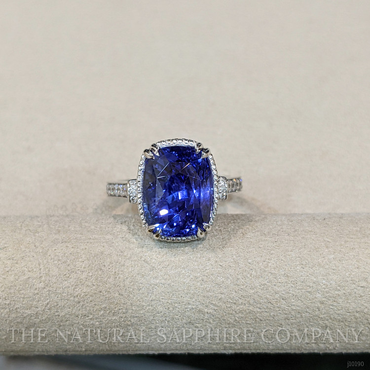8.38 Ct. Blue Sapphire and Natural Diamond Pave Ring, 18K White Gold
