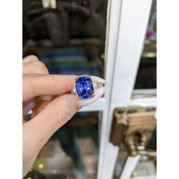 8.38 Ct. Blue Sapphire and Natural Diamond Pave Ring, 18K White Gold Life Style