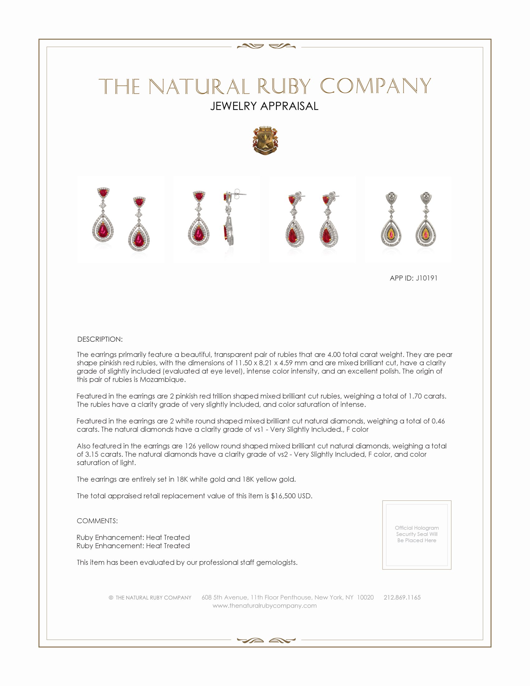 4.00 Ct.Tw. Pinkish Red Ruby and Mixed Natural Diamond Pave Earrings, 18K White & Yellow