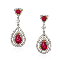 4.00 Ct.Tw. Ruby Natural Diamond Studs Earrings, 18K White & Yellow Video