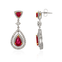 4.00 Ct.Tw. Ruby Natural Diamond Studs Earrings, 18K White & Yellow Image