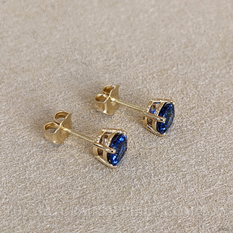 1.58 Ct.Tw. Blue Sapphire Studs Earrings, 14K Yellow Gold