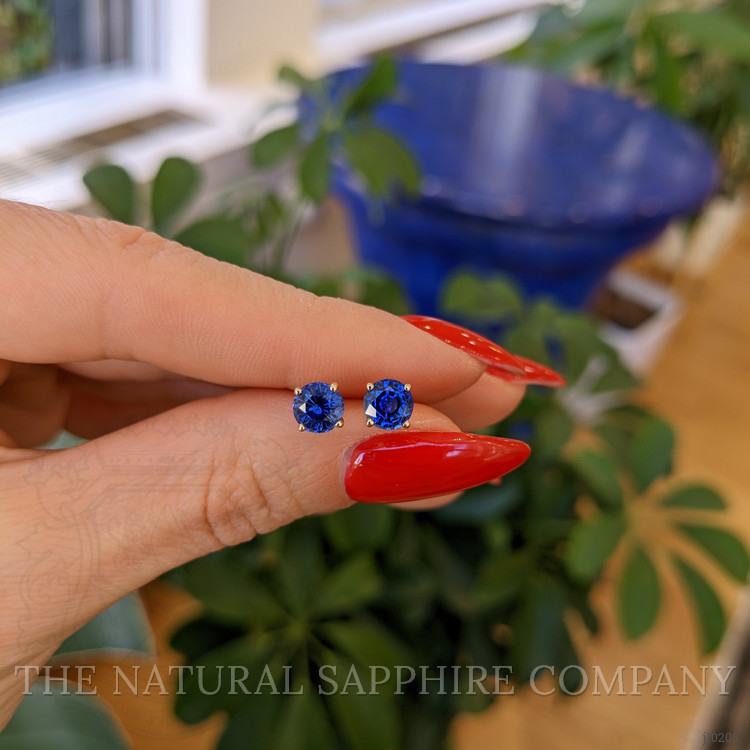 1.58 Ct.Tw. Blue Sapphire Studs Earrings, 14K Yellow Gold