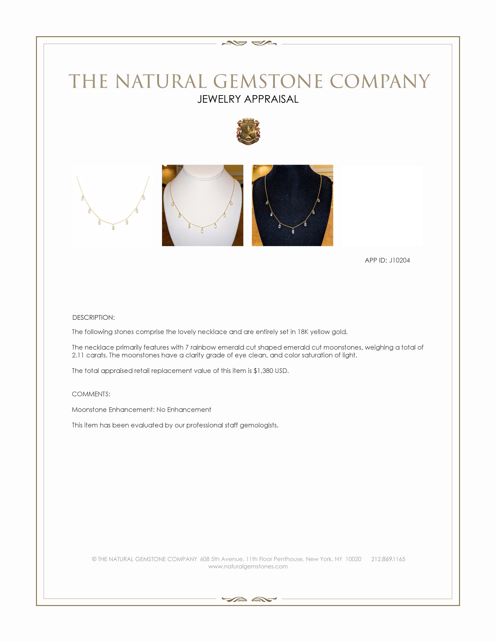 2.11 Ct. Rainbow Moonstone Accent Stones Necklace, 18K Yellow Gold