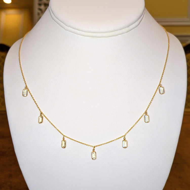 2.11 Ct. Rainbow Moonstone Accent Stones Necklace, 18K Yellow Gold