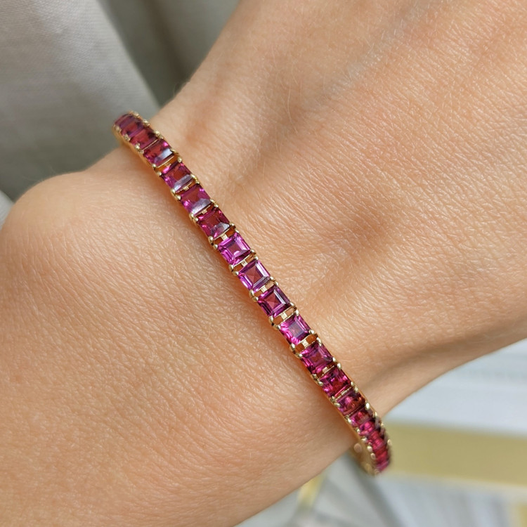 8.60 Ct.Tw. Pinkish Purple Rhodolite Garnet Tennis/Line Bracelet, 14K Yellow Gold