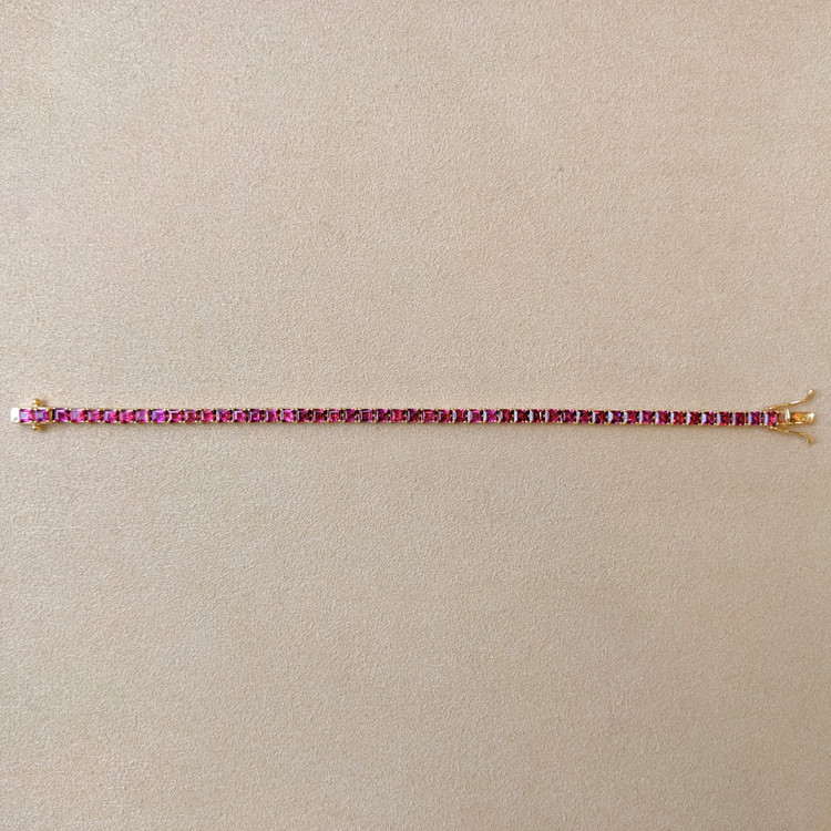 8.60 Ct.Tw. Pinkish Purple Rhodolite Garnet Tennis/Line Bracelet, 14K Yellow Gold