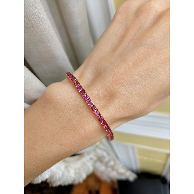 8.60 Ct.Tw. Pinkish Purple Rhodolite Garnet Tennis/Line Bracelet, 14K Yellow Gold