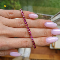 8.60 Ct.Tw.Total Carat Weight Pinkish Purple Rhodolite Garnet Tennis/Line Bracelet, 14K Yellow Gold Life Style