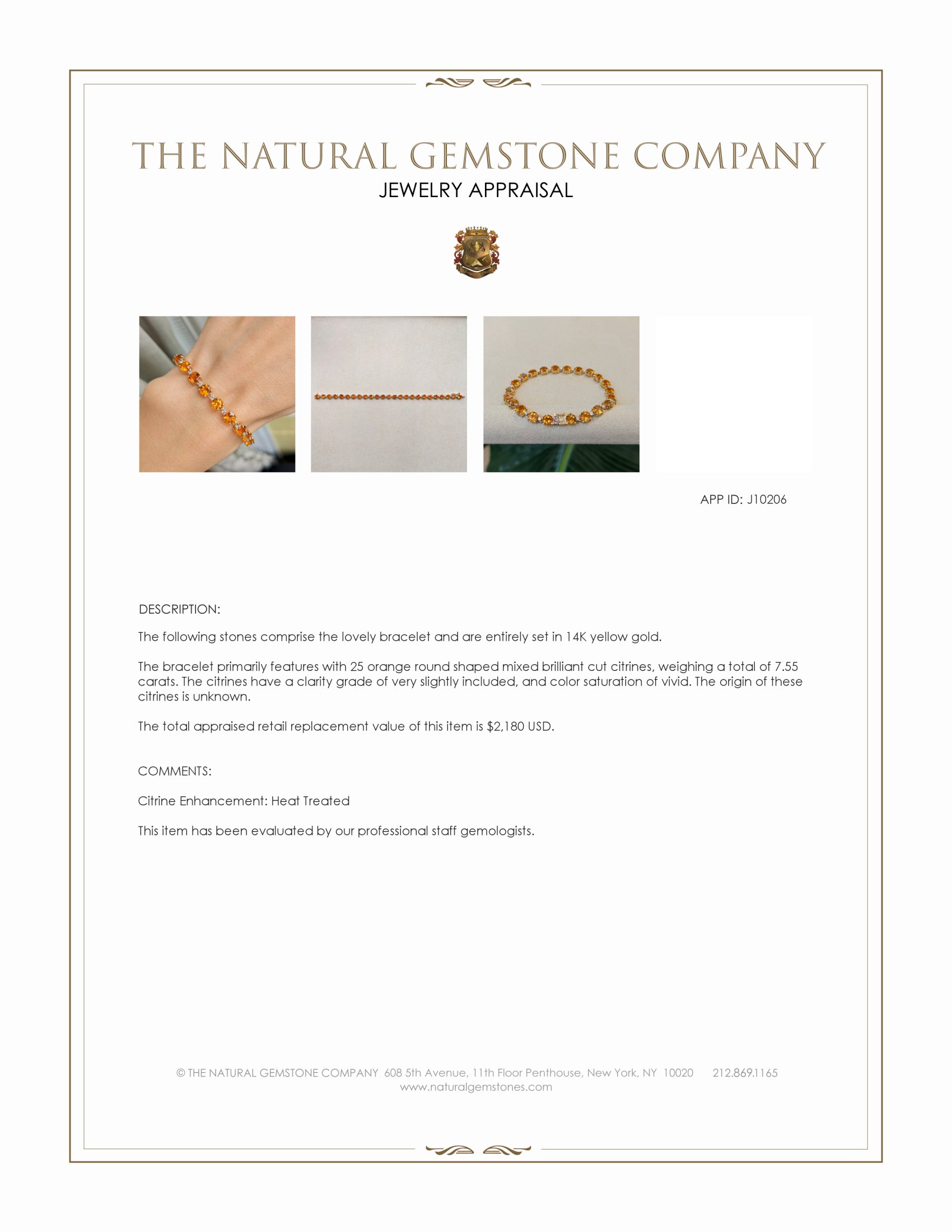 7.55 Ct.Tw. Citrine Accent Stones Bracelet, 14K Yellow Gold