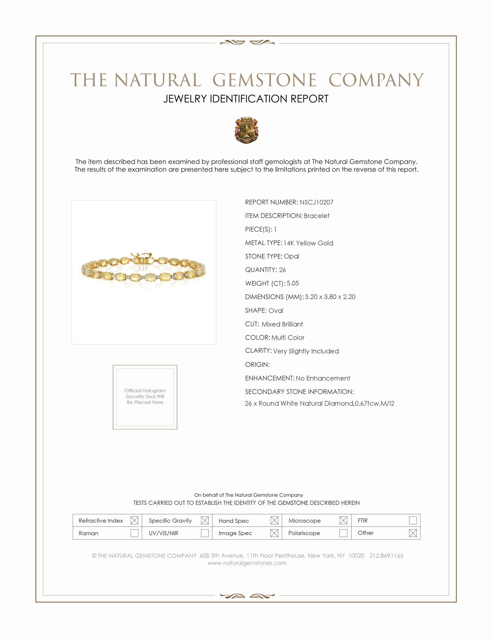 5.05 Ct.Tw. Opal Natural Diamond Accent Stones Bracelet, 14K Yellow Gold