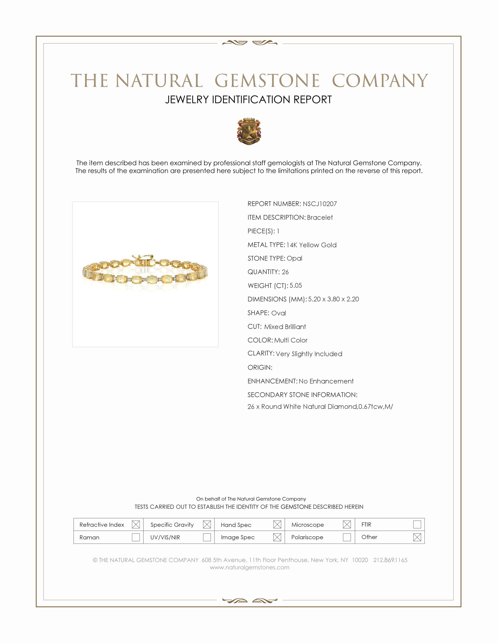 5.05 Ct.Tw. Multi Color Opal and Natural Diamond Accent Stones Bracelet, 14K Yellow Gold