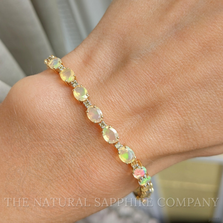 5.05 Ct.Tw. Opal Natural Diamond Accent Stones Bracelet, 14K Yellow Gold