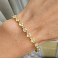 5.05 Ct.Tw.Total Carat Weight Opal Natural Diamond Accent Stones Bracelet, 14K Yellow Gold Image