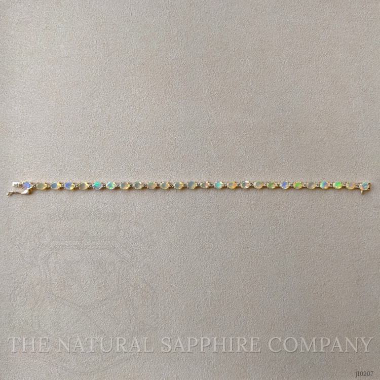 5.05 Ct.Tw. Opal Natural Diamond Accent Stones Bracelet, 14K Yellow Gold