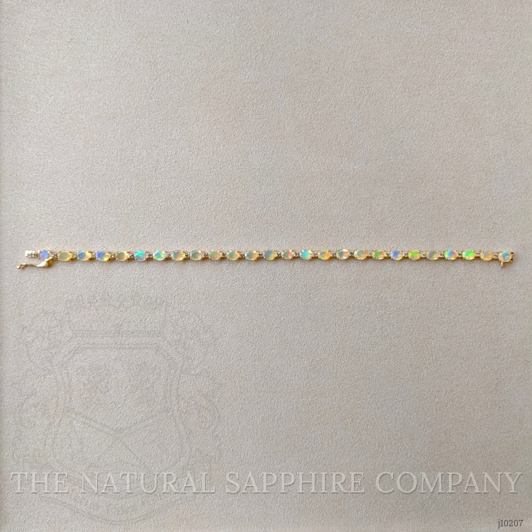5.05 Ct.Tw. Opal Natural Diamond Accent Stones Bracelet, 14K Yellow Gold