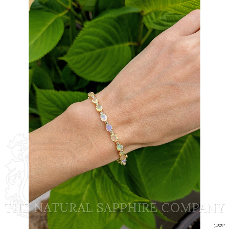 5.05 Ct.Tw. Opal Natural Diamond Accent Stones Bracelet, 14K Yellow Gold