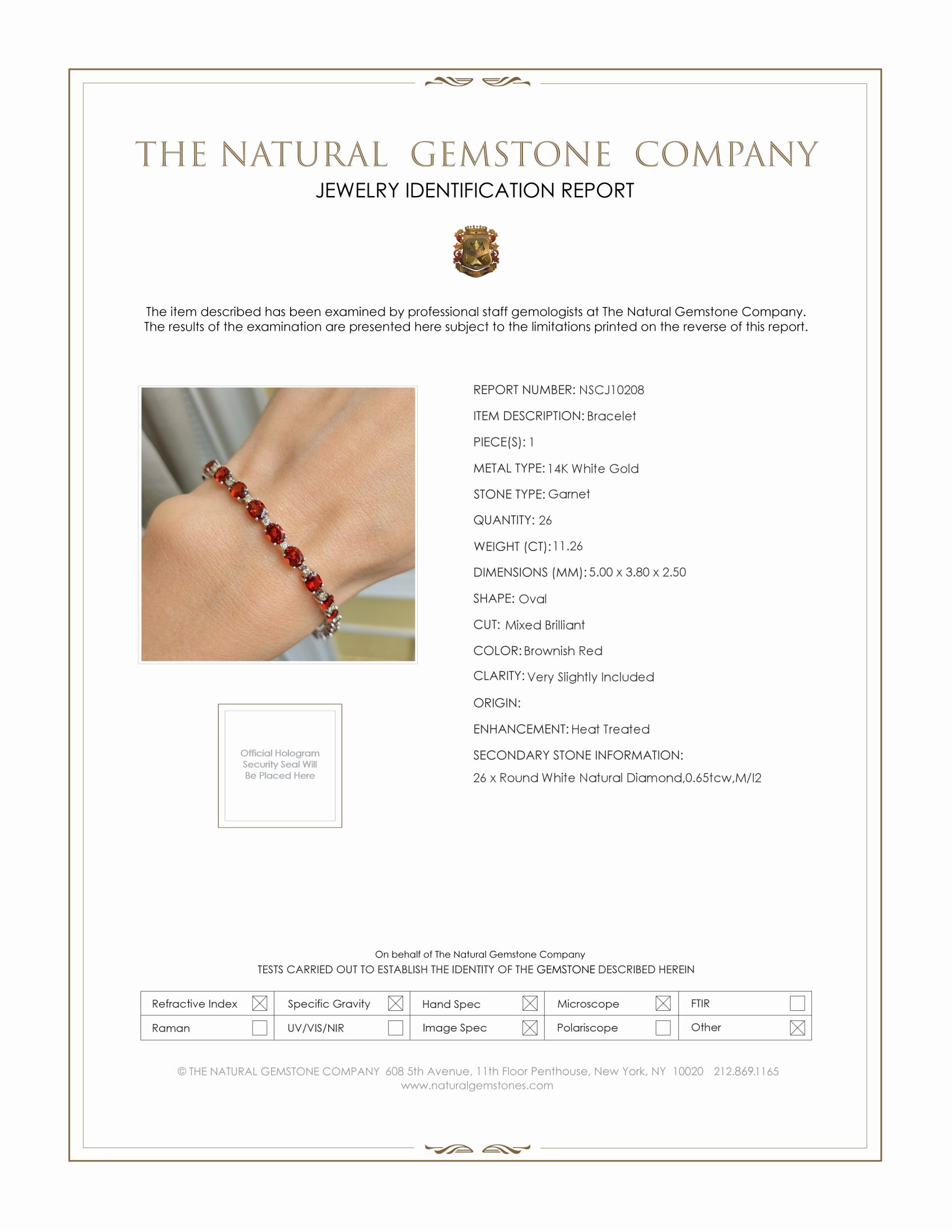 11.26 Ct.Tw. Brownish Red Garnet and Natural Diamond Accent Stones Bracelet, 14K White Gold