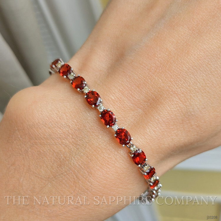 11.26 Ct.Tw. Garnet Natural Diamond Accent Stones Bracelet, 14K White Gold